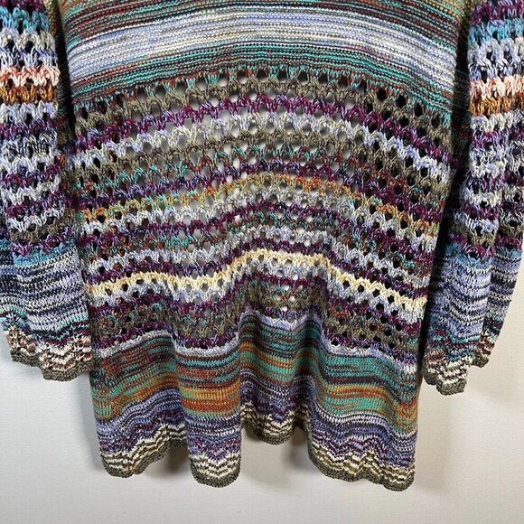 Ali Miles Crochet Cardigan Sweater Size Small Open Front Colorful Art to Wear - Picture 10 of 12